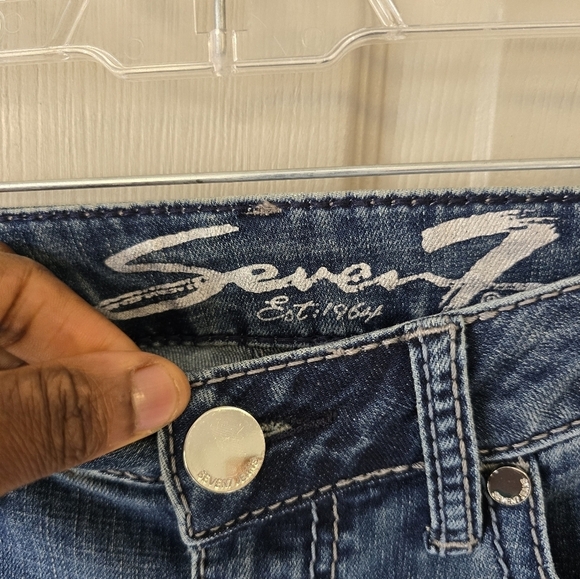 Seven7 Jeans Women Sz 8 Blue Medium Wash Denim Slim Bootcut Studed 34x33 New - Picture 9 of 15